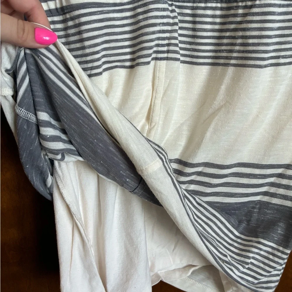 GAP Gray and Cream Striped Long Sleeve Dress